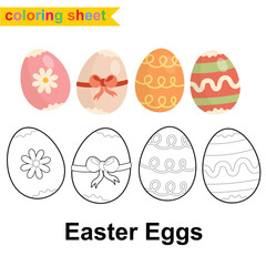 Easter Coloring Page for Kids. Coloring worksheet page. Educational printable coloring worksheet. Vector illustration.