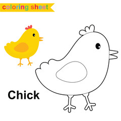 Easter Coloring Page for Kids. Coloring worksheet page. Educational printable coloring worksheet. Vector illustration.