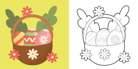 Easter Coloring Page for Kids. Coloring worksheet page. Educational printable coloring worksheet. Vector illustration.