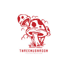 Vintage hand drawn three mushroom vector art isolated on white background