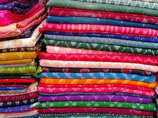 Indian traditional clothes saris Background, Close up of an Indian Saree design.