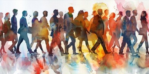 Fototapeta na wymiar Watercolor painting of diverse business people