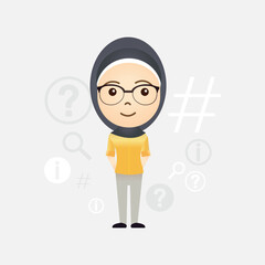 Cute smart Muslim cartoon girl on isolated background
