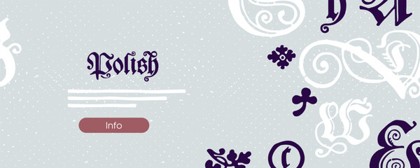 Medieval web banner with Polish blackletter calligraphy pattern. 15th century Schwabacher Gothic type.