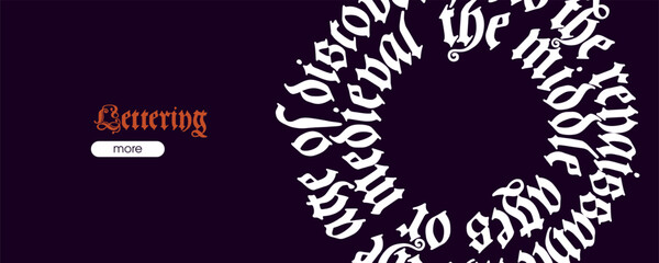 Medieval Polish blackletter calligraphy on circle line. 15th century Schwabacher Gothic type web banner.