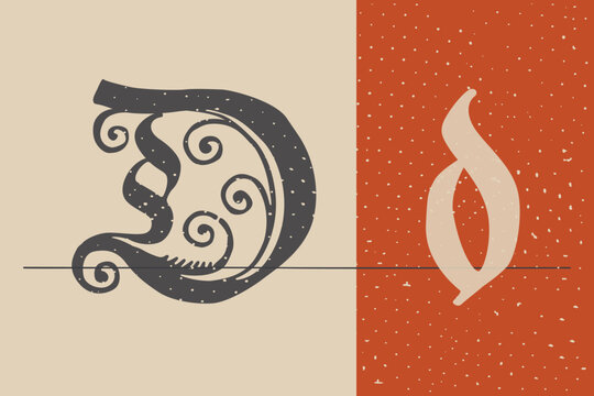 Letter D logo set. Medieval Polish blackletter calligraphy. 15th century Schwabacher Gothic type.