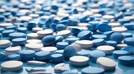Fototapeta na wymiar Background of blue tablets, idea of medication