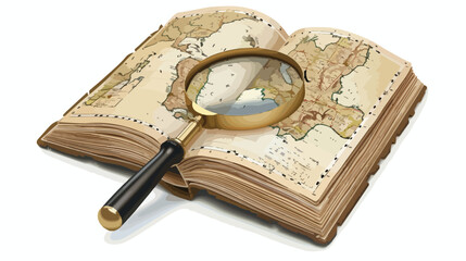 Map book and magnifier isolated on white photoreal