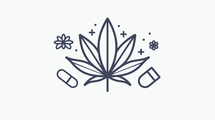 marijuana antidepressant icon. Simple thin line out - obrazy, fototapety, plakaty