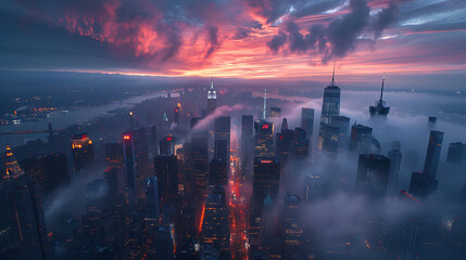 sunset over the city, new york is here