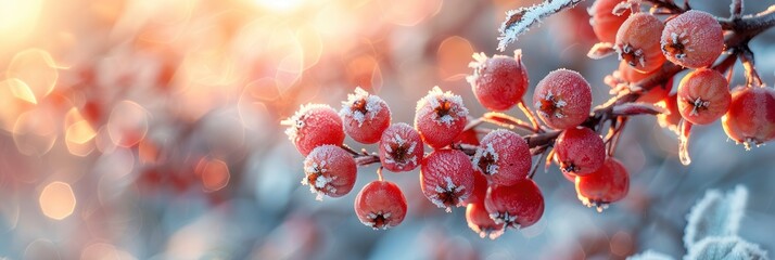 Winter Landscape Frozen Berries Red, Background Banner HD