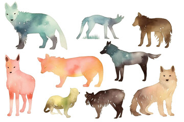 Watercolor animal silhouttes