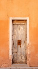 Fototapeta premium Vintage wooden Door in pale orange color in an Old Building.