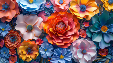 A vibrant and abstract 3D painting of multicolored flowers, perfect for decoration and adding a modern touch to any space. - obrazy, fototapety, plakaty