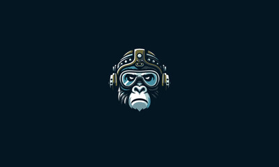 face gorilla angry wearing helmet and googles vector artwork design - obrazy, fototapety, plakaty