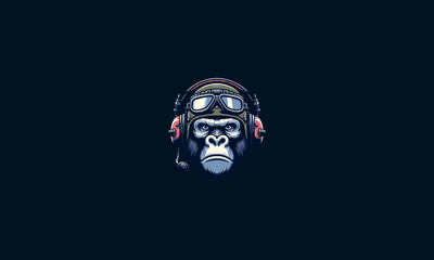 face gorilla angry wearing helmet and googles vector artwork design - obrazy, fototapety, plakaty