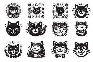 smile cat vector black design with white background