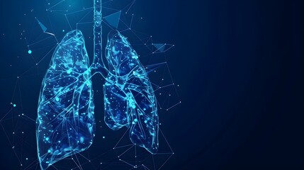 Fototapeta premium wireframe low poly lung on dark blue background, radiology and medicine, innovation and medical technology concept