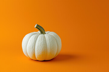 White Pumpkin on Orange Background in 3D Rendering for Seasonal Thanksgiving and Fall Decor Concept