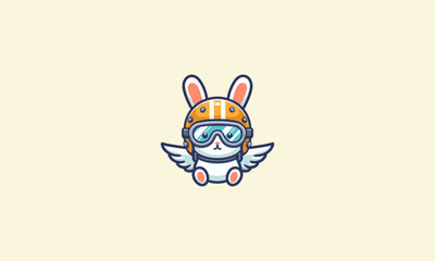 rabbit wearing helmet with wings vector mascot design