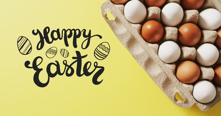 Fototapeta premium Image of easter eggs and happy easter text