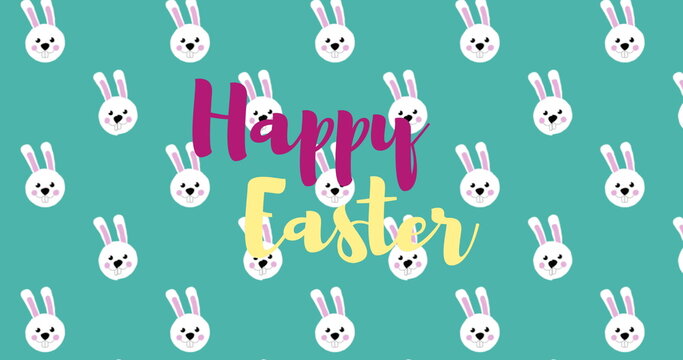 Image of easter rabbit icons and happy easter text