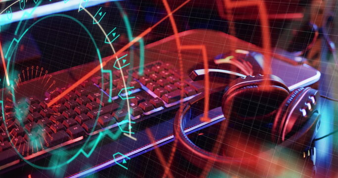 Image of scope scanning and data processing over laptop and headphones - Powered by Adobe