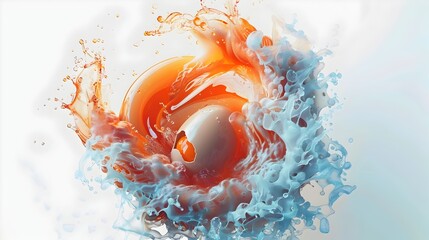 3D Rendering of Swirling Liquid Explosion Symbolizing Fertilization Process in Vibrant Orange and Blue