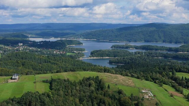 Beautiful Landscape Mountains Bieszczady Wolkowyja Lake Solina Aerial Poland