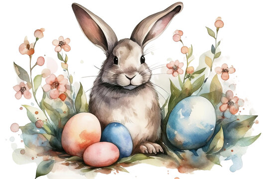 bunny VECTOR illustration eggs easter watercolor