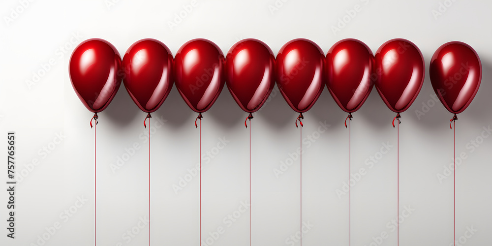 Wall mural Bunch of Red Balloons Isolated on White Background. Floating Helium Balloons