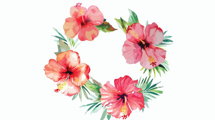 Watercolor illustration of hibiscus flower circle 