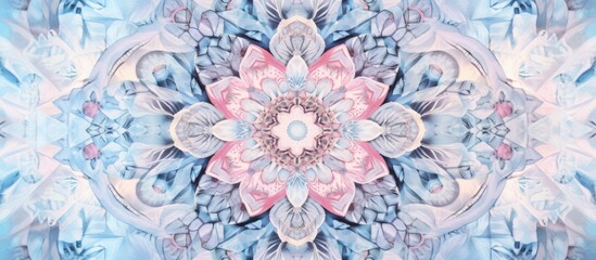 Fototapeta premium A floral motif in the center of a kaleidoscope creates a mesmerizing pattern of symmetry. The peach petal design showcases creativity in art and plantinspired events
