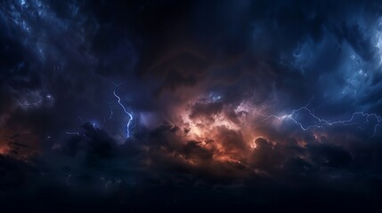 Fototapeta na wymiar Lightning storm in sky background