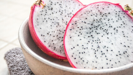 close up a local fruit as know buah naga or dragon fruits