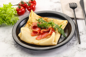 Russian pancake with salmon fish