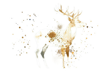 watercolor animal White illustration deer print reindeer golden Watercolor silhouette Vector dark splash isolated vector colors