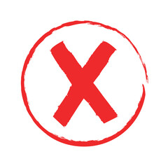 Obraz premium Abstract red cross painted by wide brush strokes on white artboard.