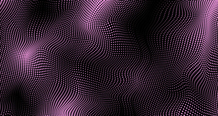 Pink and black optical spotted texture. Halftone dot pattern. Comic half tone effect. Pop art gradient background with abstract curve. Black golden banner. Vector illustration