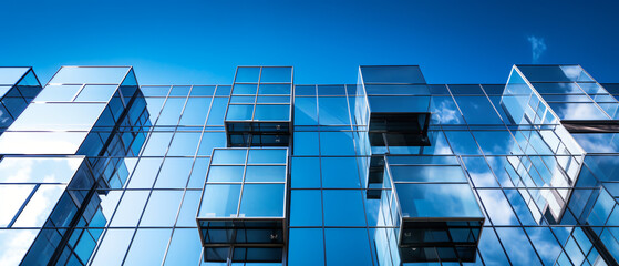 From below of contemporary multistory building - obrazy, fototapety, plakaty