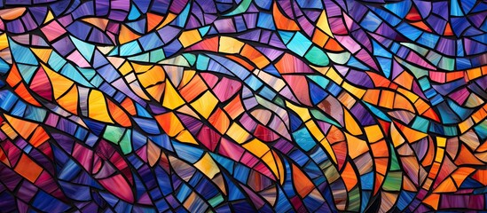 A closeup photo showcasing the intricate beauty of a colorful stained glass window, a stunning fixture of creative arts combining textiles, symmetry, tints, shades, and glass patterns