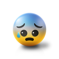 Anxious Emoji stress ball on shiny floor. 3D emoticon isolated.