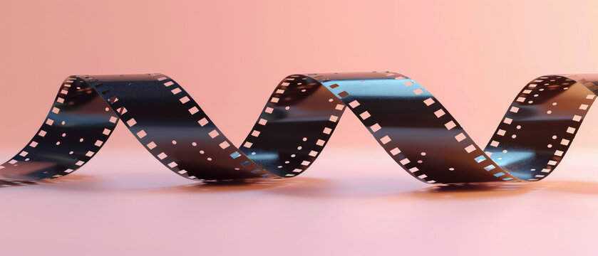 Classic 3D rendered film strip curling on a neutral background
