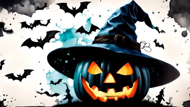 Talking halloween pumpkin with bats 