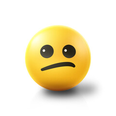 Confused Emoji stress ball on shiny floor. 3D emoticon isolated.