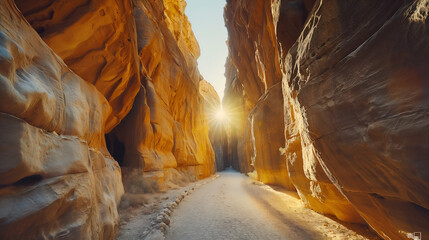 Radiant Canyons Unveiled: Sunbeams Filtering Through Sandstone's Narrow Arteries