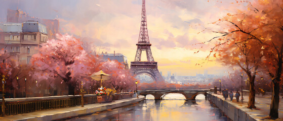 Oil Painting  Tower Eiffel Paris .. - obrazy, fototapety, plakaty