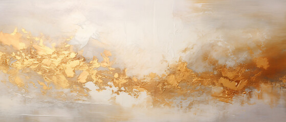 Oil painting and paste structure in white and gold color - obrazy, fototapety, plakaty