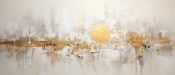 Oil painting and paste structure in white and gold color - obrazy, fototapety, plakaty