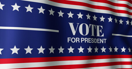 Image of vote for president text over american flag